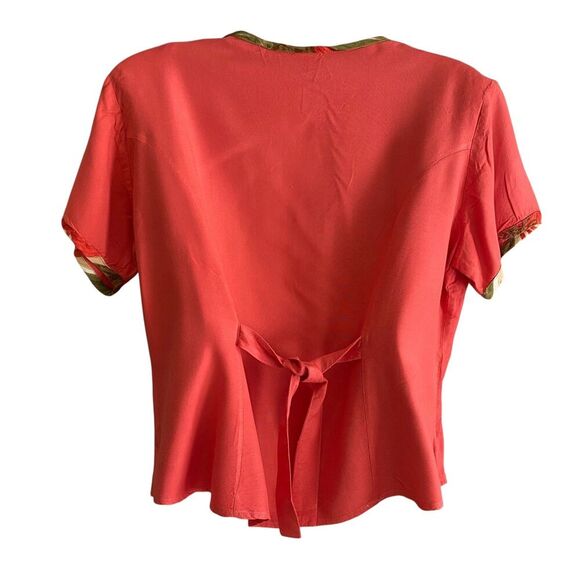 Nash Blouse Skirt Set Womens Large Coral Red Green Boho 90s Rayon Short Sleeve - Picture 4 of 7
